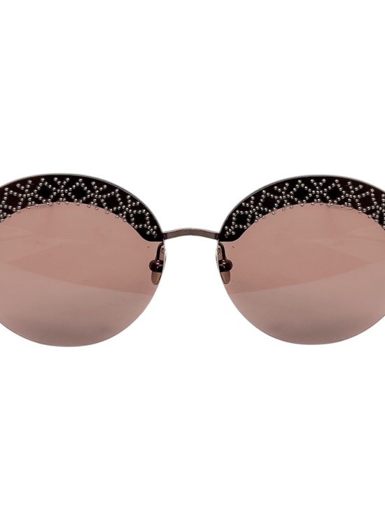 ALAIA BROWN / RUTHENIUM RIMLESS ROUND SUNGLASSES